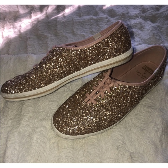 Kate spade rose gold glitter KEDS !  Pink laces 9.5M  time to sparkle! - Picture 10 of 11